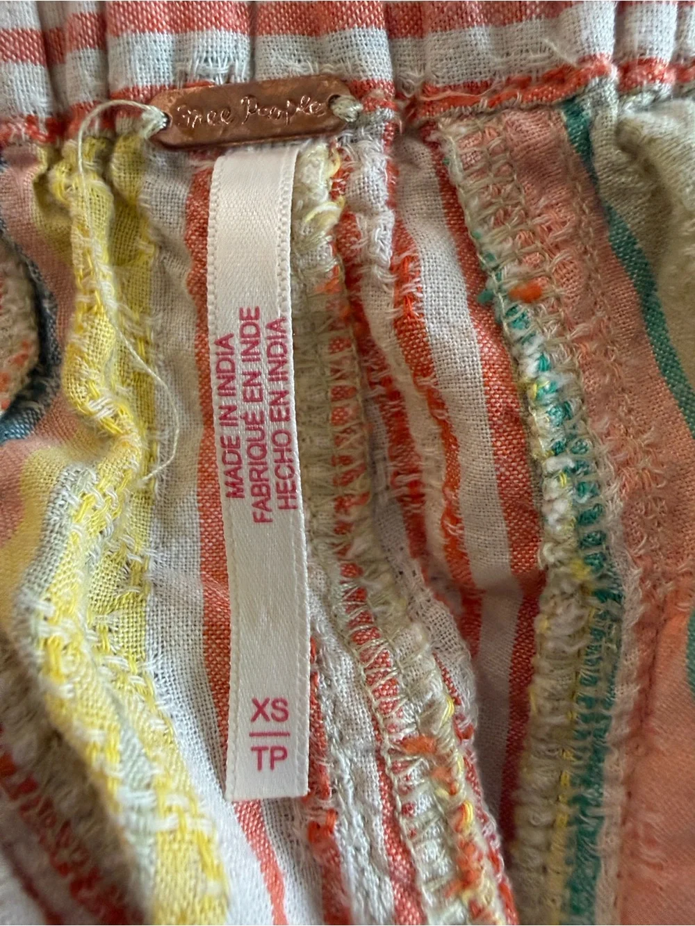 Free People Good Fortune Stripe Shorts Drawstring Wrap Pocket Boho Size XS